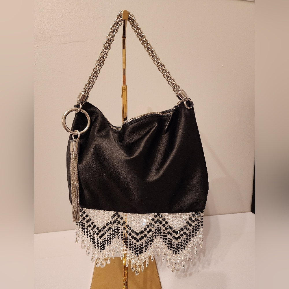 Jimmy Choo Callie fringe black Satin